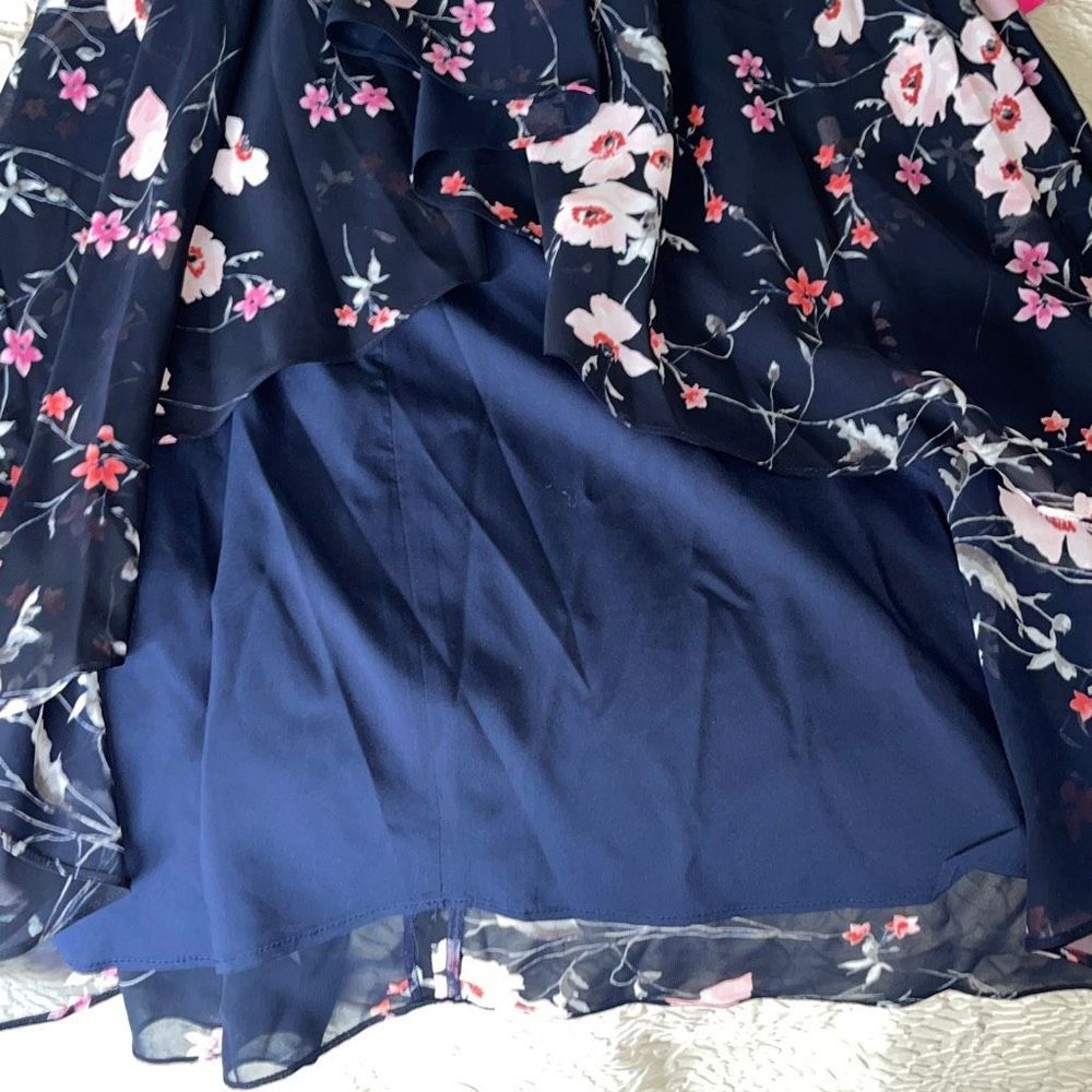 Eliza J High-Low Maxi dress Navy Blue and Cherry Blossom floral Size 10P NWOT - Picture 8 of 12